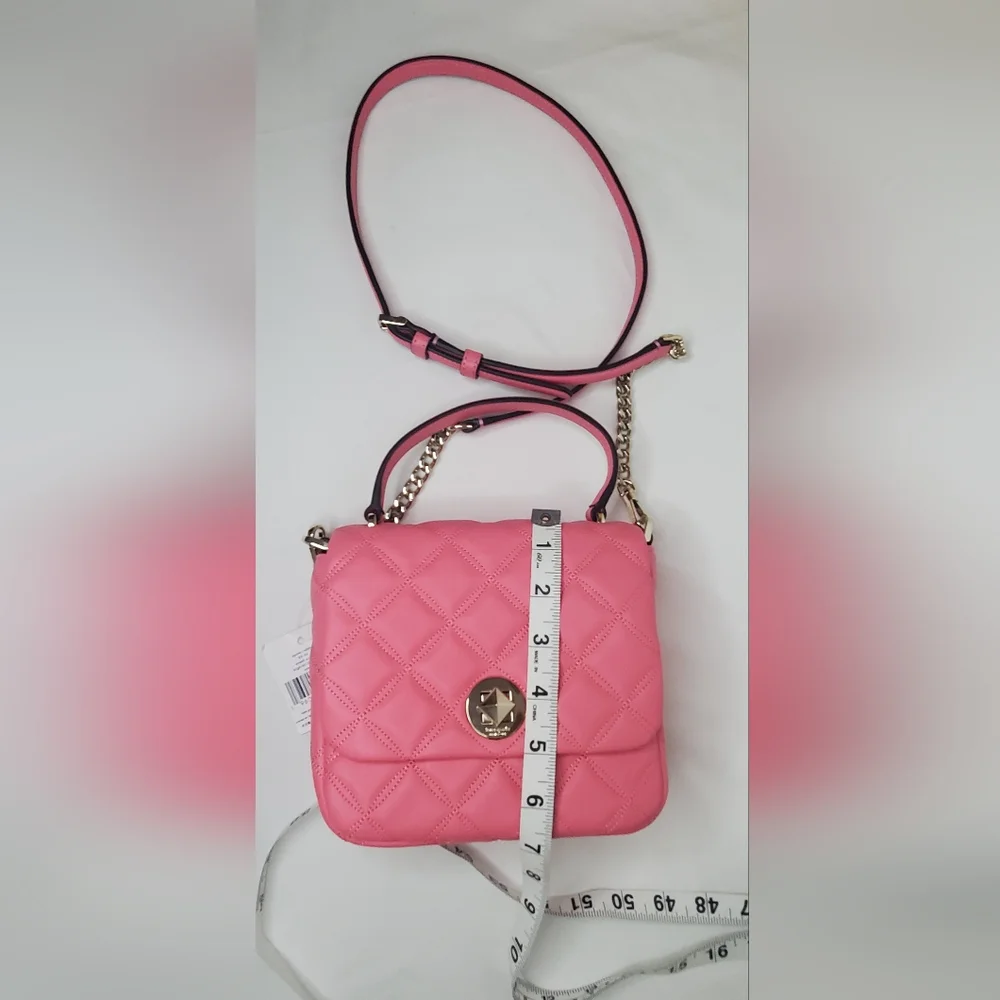 NWT Kate Spade -Small Quilted Pink Crossbody Handbag Bag with Silver Hardware - Picture 3 of 14